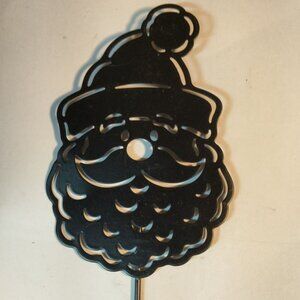 Black Santa  Metal Yard Stake Holiday Time 17 inch